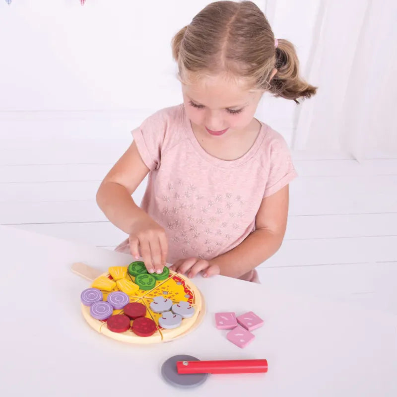 Bigjigs medinė pjaustoma pica – vaidmenų žaidimas vaikams
