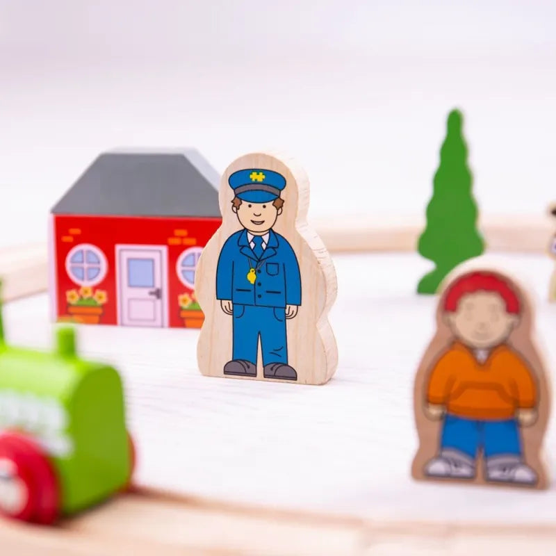 Bigjigs pirmoji medinių traukinukų trasa (20 el.) – lavinamasis žaislas vaikams