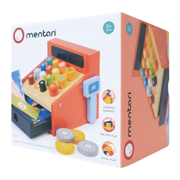 Mentari kasos aparatas – medinis žaislinis kasos aparatas vaikams